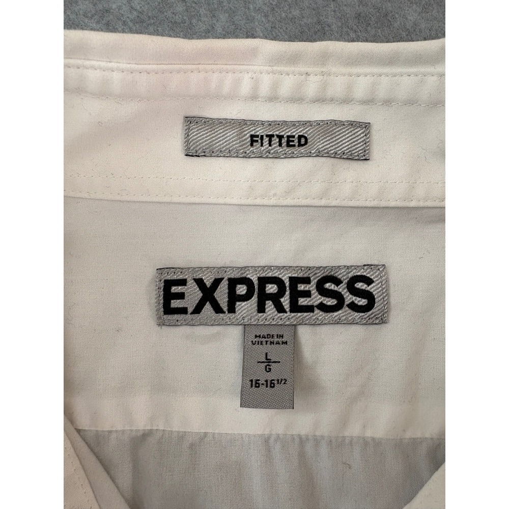 Express Fitted Mens Large White‎ Black Striped Panel Long Sleeve Shirt